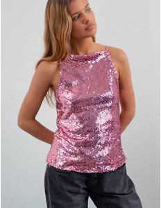 Damske Vest Top-Pink Sequin