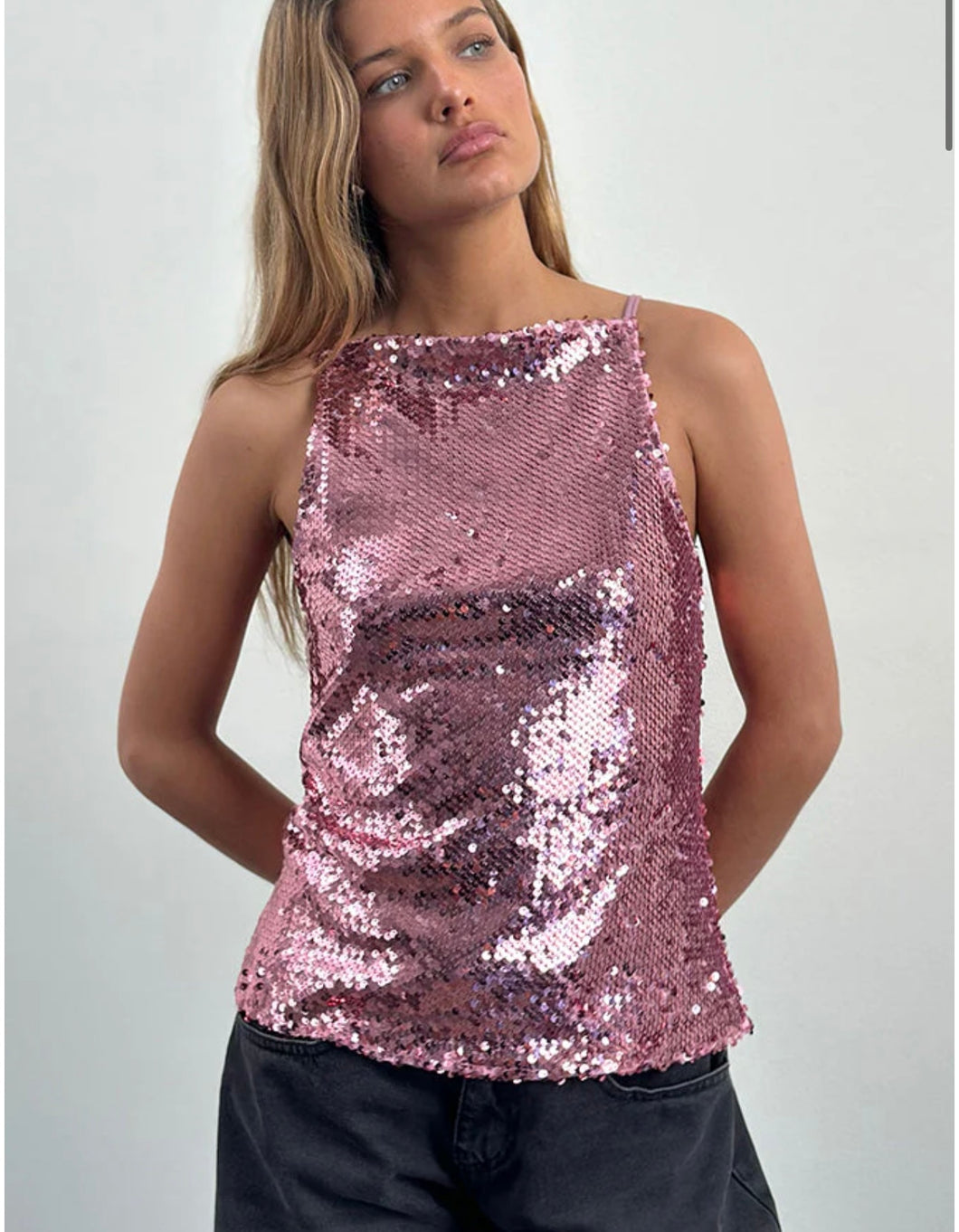 Damske Vest Top-Pink Sequin