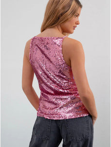 Damske Vest Top-Pink Sequin