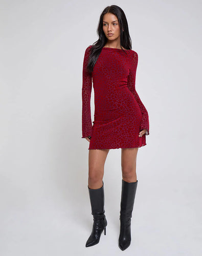 Sevila Long Sleeve Mini Dress in Heart Flock - Maroon